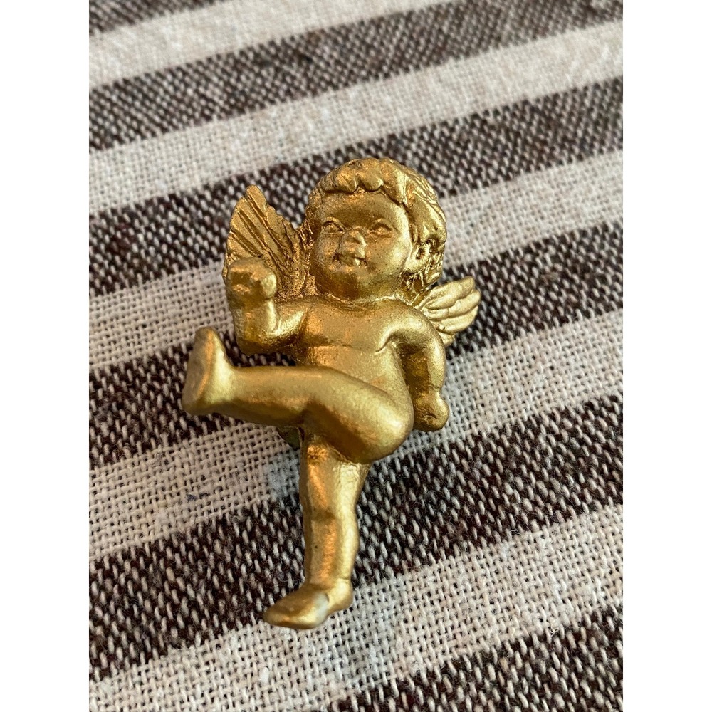 Vintage Gold Tone Cherub Angel Guardian Pin Brooch Celestial Jewelry